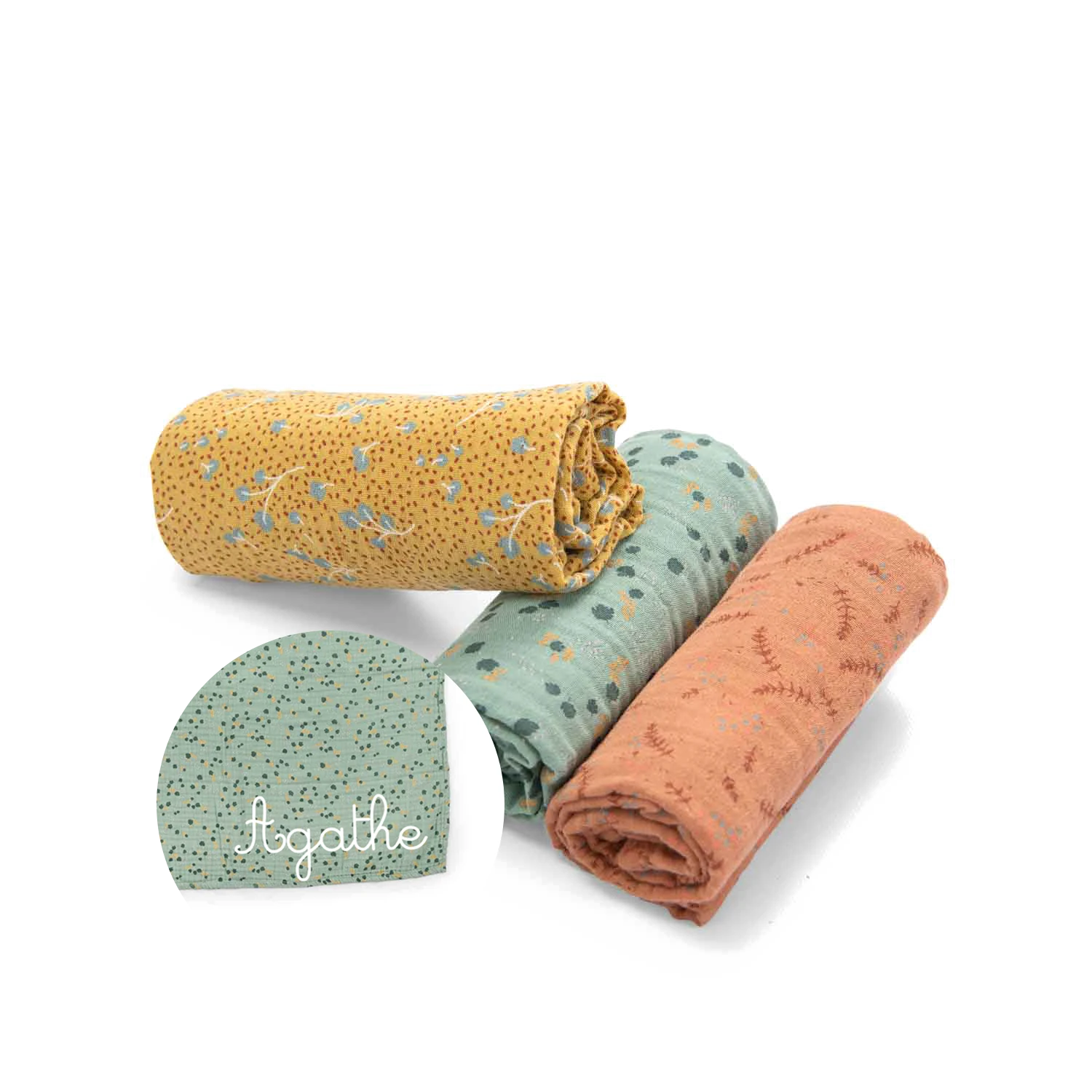 Moulin Roty Set De 3 Langes Imprimés (sauge/argile/ocre) 6 Moulin Roty Set De 3 Langes Imprimés (sauge/argile/ocre) – Image 4