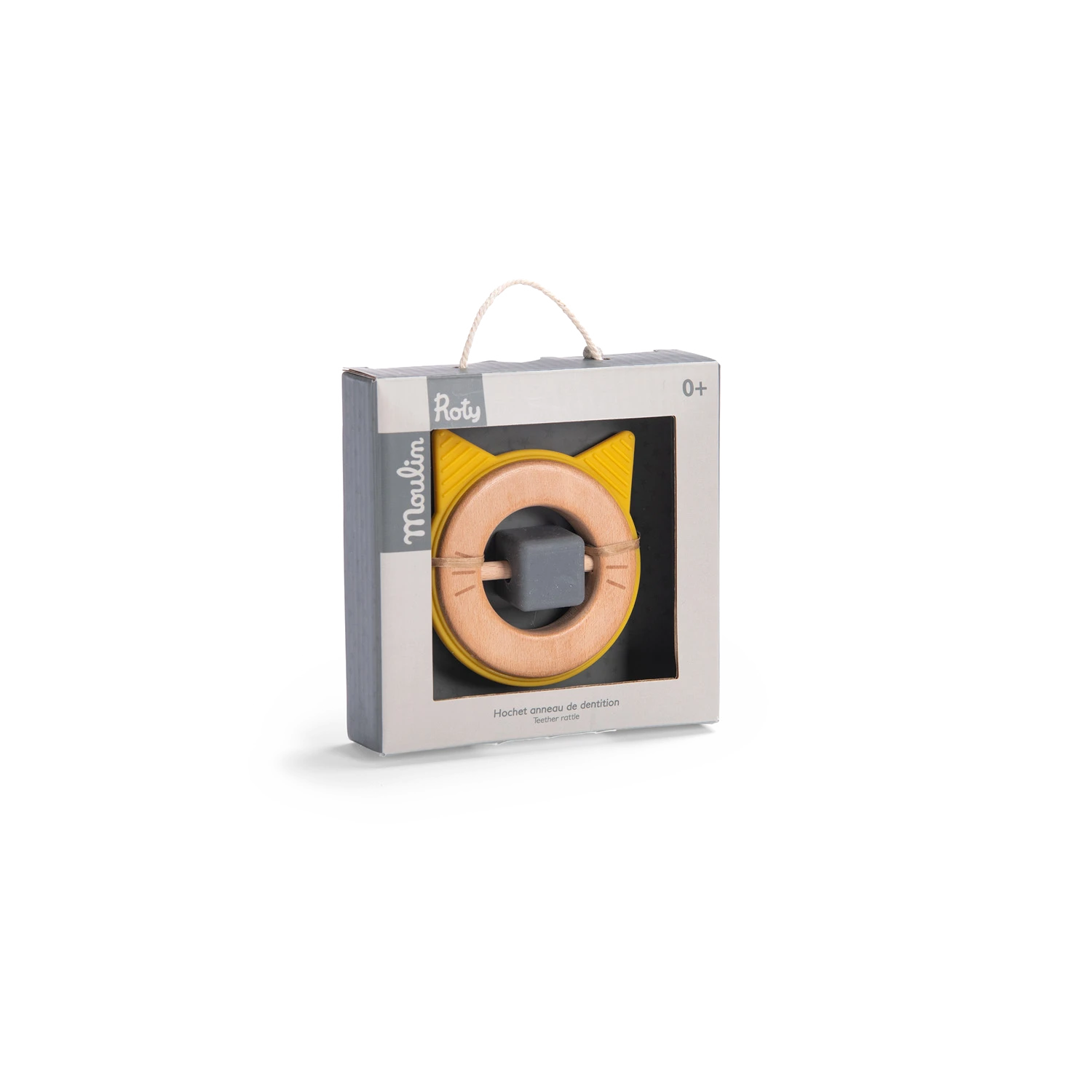 Moulin Roty Hochet Anneau De Dentition Bois Et Silicone Chat – Image 2