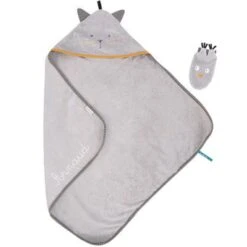 Moulin Roty Cape De Bain + Gant Chat Les Moustaches Personnalisable (80 X 80 Cm)